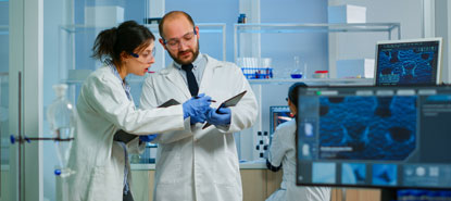 Women in a lab coat working in a lab